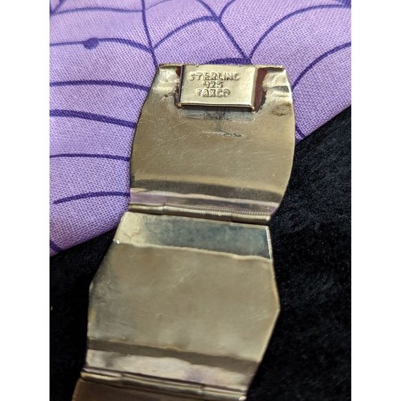 Vintage Taxco, Link Style Bracelet with Abalone Carved Heads and Blocks - Picture 6 of 9